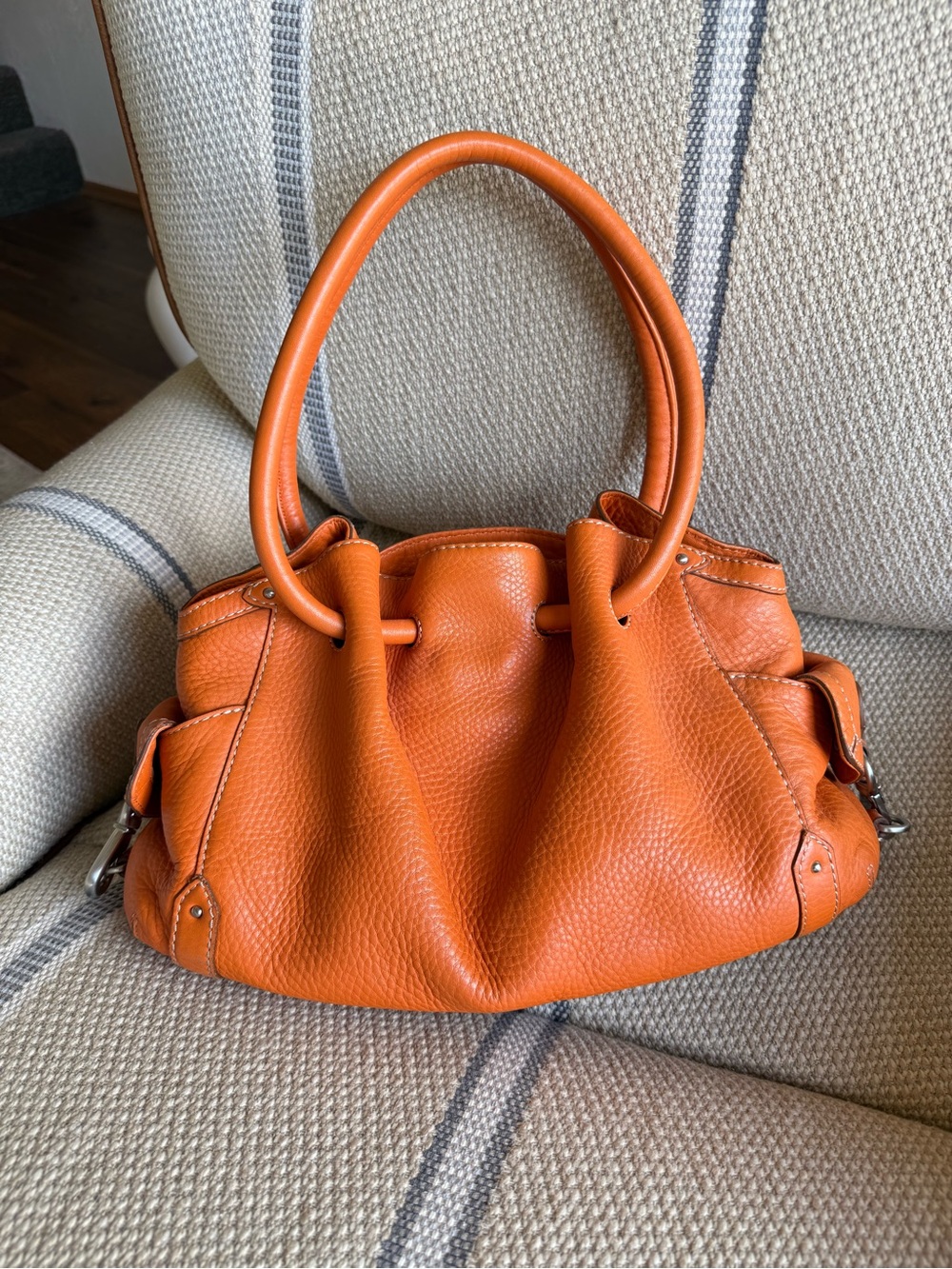 Cole Haan Orange Pebbled Leather Shoulder Bag - Picture 4 of 9